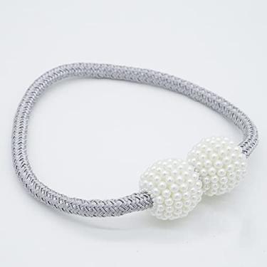 Imagem de Suporte de cortina de gravata magnética prendedor de fivela clipe haste de cortina para decoração de casa acessórios decorativos, pérola, cinza, 1 peça