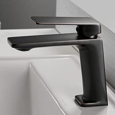 Imagem de Torneira de bacia de níquel escovado Torneiras Torneiras de pia de banheiro de manípulo único furo torneira torneiras de bacia quente frio misturador torneira guindaste, preto, china