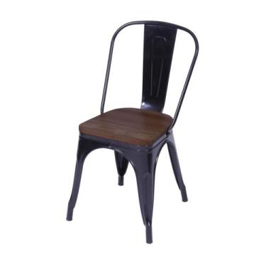 Imagem de Cadeira Tolix Iron Titan Aço Preta Assento Madeira - Or Design