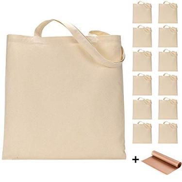 Imagem de FunisFun Pacote com 12 sacolas de lona em branco sacola de compras a granel para artesanato com uma folha de teflon PTFE DIY reutilizável