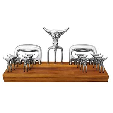 Imagem de Kit (2 Garras + Tridente + 12 Mini Tridente) + Base Churrasco