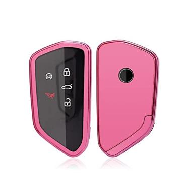 Imagem de CSHU Soft TPU Car Key Case Cover Chaveiro Ring Key Bag, apto para VW Golf 8 para Seat Leon MK 4 Tarraco Ateca Skoda Octavia 2020, rosa