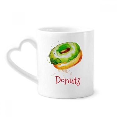 Imagem de Caneca de sobremesa de donut verde pintada à mão em aquarela caneca de café cerâmica copo de coração de vidro