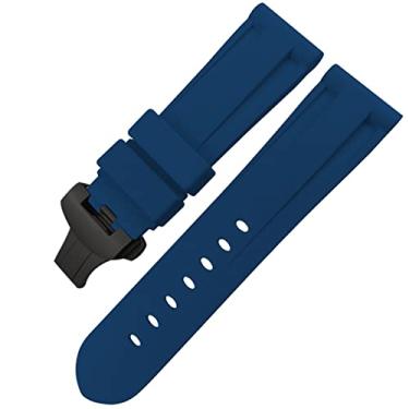 Imagem de DFAMIN Fecho de borboleta pulseira de borracha 24mm 26mm para Panerai LUMINOR Pulseira de relógio esportivo de silicone colorido submersível (cor: azul preto 2, tamanho: preto fecho preto)