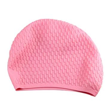 Imagem de BESPORTBLE Touca de natação de silicone impermeável para cabelos longos com proteção de orelha para meninas e mulheres (rosa)
