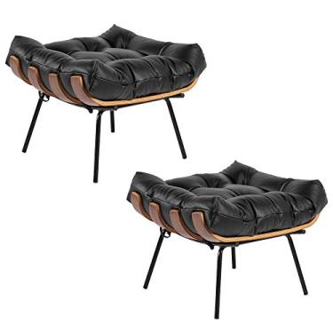 Imagem de Kit 2 Puff Decorativo Sala de Estar Costela Couro Preto - Gran Belo