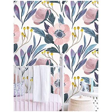Imagem de HaokHome floral descasque e cole removível rosa/azul/amarelo vinil autoadesivo forro de prateleira 45 x 300 CM