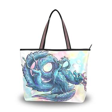 Imagem de Bolsa de ombro azul com penas dragão bolsa de mão para mulheres e meninas, Multicolorido., Large