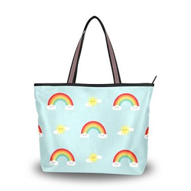 Imagem de ColourLife Bolsa de ombro Rainbow Sun com alça superior e tecido de poliéster para mulheres, Colorido., Large