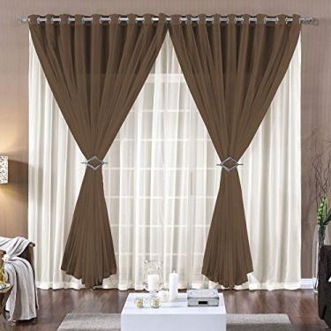 Imagem de Cortina 2 Mts Voal Sala Quarto para Trilho Comum Barata Tabaco