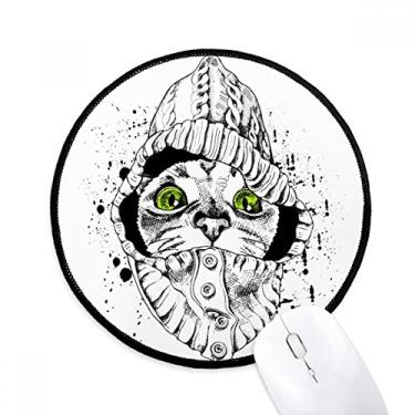 Imagem de Mouse pad branco com cabeça de gato para proteger animais amantes de animais de estimação, tapete redondo para escritório para computador