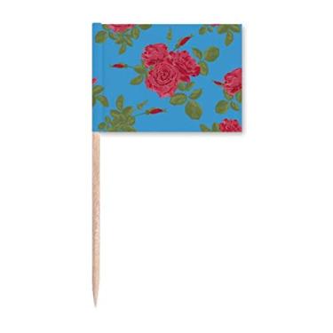 Imagem de Decoração de festa azul vermelha para desenho de plantas palitos de dentes, bandeiras de palito
