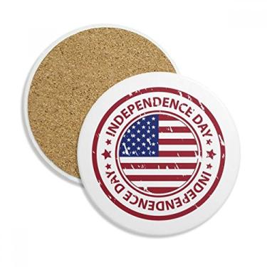 Imagem de Bandeira do Dia da Independência dos EUA Caneca porta-copos vermelha com proteção de mesa Pedra absorvente