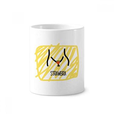Imagem de Suporte de caneta para escova de dentes com desenho de morango engraçado preto vermelho Caneca suporte de cerâmica copo lápis