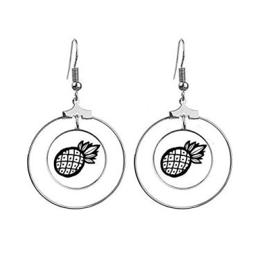 Imagem de Brincos de argola pendentes para desenho de frutas com linha de abacaxi preto