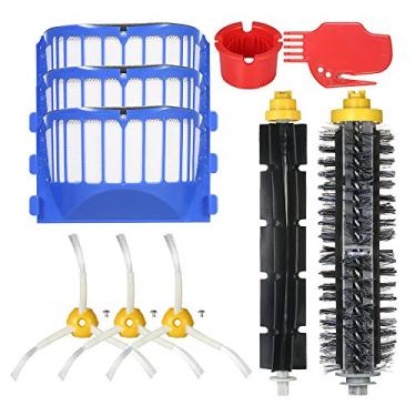 Imagem de Pacote de 10 Kit de Acessórios de Reposição para iRobot Roomba Série 600 690 691 694 650 651 664 615 601 630 Aspirador de Pó - Escova de Cerdas + Escova Flexível + Pincéis Laterais + Filtro +