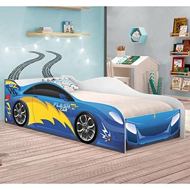 Cama infantil carro drift azul com colchao azul doce