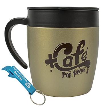 Imagem de Caneca Térmica Aço Inox com Vedação 400 ml Dourado + Chaveiro CBRN18550