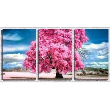 Imagem de Quadro Canvas 55X110 Grande Árvore Flores Rosas - Crie Life