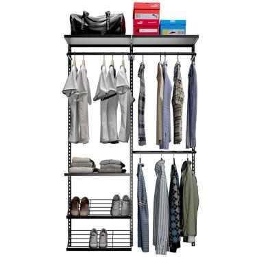 Imagem de Closet Aberto Aramado Preto Parede Cabideiro Araras Prateleira Modular Regulável Home Metal