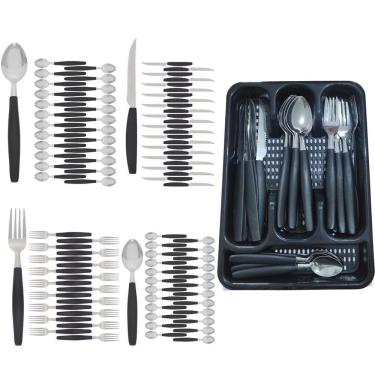 Imagem de Kit Faqueiro Berlim Preto Inox 96 Pçs C/ 4 Porta Talheres