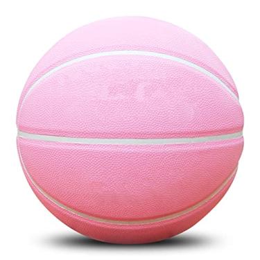 Imagem de Aoun Bola de basquete de artigos esportivos masculina e feminina, basquete profissional ao ar livre interno tamanho oficial 7 e tamanho 6 e tamanho 5, feita para jogo de basquete interno e externo (tamanho 9, rosa)