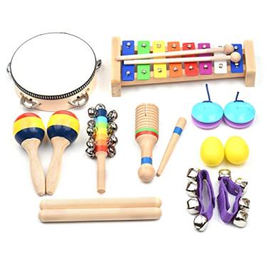Imagem de Chusui 13 PCS Crianças Instrumentos Musicais Brinquedos com Bolsa de Transporte Instrumentos de Percussão de Madeira Coloridos Presentes de Educação Infantil para Crianças Crianças Pré-escolares Menin
