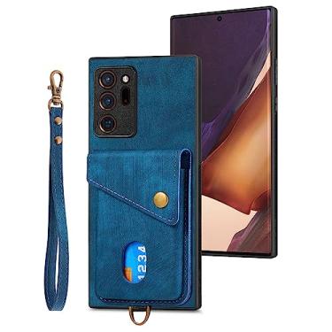 Imagem de caso de telefone filp Compatible with Samsung Galaxy Note 20 Ultra Case, with Card Holder Protective Shockproof Cover Premium PU Leather Rubber Silicone Bumper Wallet Case Cover with [Wrist Strap] tam
