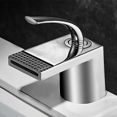 Imagem de Torneira de banheiro dourada branca Cachoeira de bronze Torneira de banheiro Torneiras de lavatório Torneira montada no convés Quente e fria, SLT179, Tira