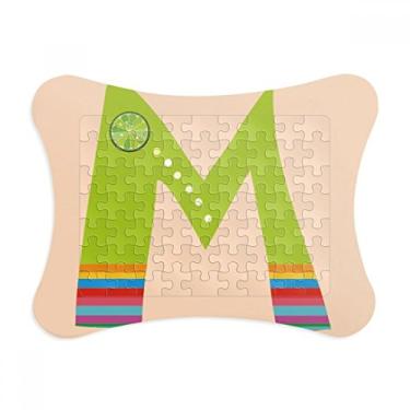 Imagem de Moldura de quebra-cabeça com estampa de frutas laranjas M com alfabeto e enfeite de quebra-cabeça