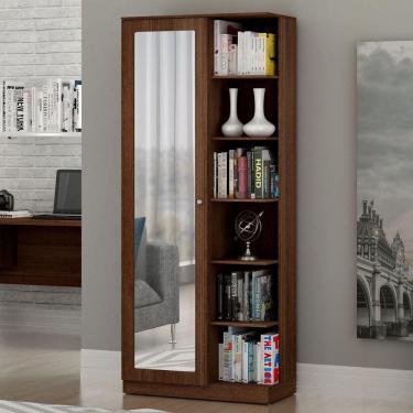 Imagem de Armário Multiuso 1 Porta com Espelho João Pessoa Valdemóveis Chocolate