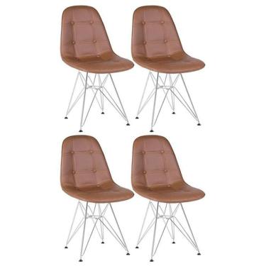 Imagem de Kit 4 Cadeiras Estofadas Charles Eames Eiffel Botonê Com Pés De Metal Cromado Marrom Marrom