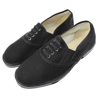Imagem de Sapatos casuais masculinos na moda e simples cor sólida lona confortável sapatos grandes sapatos de couro masculinos casuais, Preto, 9.5