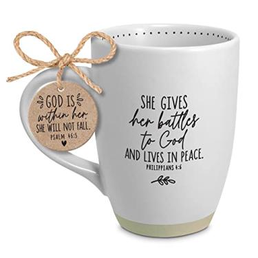 Imagem de Lighthouse Christian Products Gives Her Battles To God Caneca de café de cerâmica branca de 500 ml