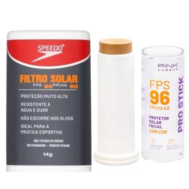 Imagem de Kit Protetor Solar Facial FPS96 Pro Stick PRO20 + Protetor Solar Incolor FPS96 SPEEDO - Resistente Água Esporte Beleza Solar Maquiagem Sombra Radicais Livres Textura Pele, Pink Cheeks
