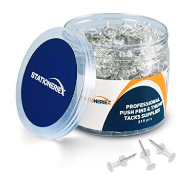 Imagem de 215 pinos de pressão transparentes para quadro de avisos de polegar para quadro de avisos para parede e mapa de quadro de rolhas, calendário fotográfico – Projetos de artesanato em casa, design de artesanato em casa, pino de aço com cabeça de plástico resistente