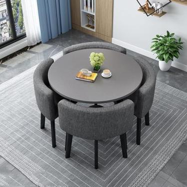 Imagem de Mesa de jantar de negócios, combinação de mesas e cadeiras redondas de negociação, cafeteria, mesa de lazer estilo retrô, cadeira de tecido de linho de algodão, pernas de metal, escritório,