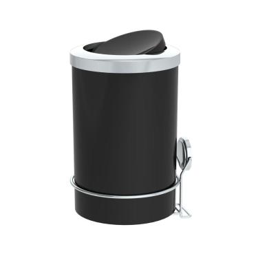 Imagem de Lixeira 8L Tampa Basculante Redonda Com Suporte Adesivo Cesto De Lixo Preto Cromado - 156PTC Future