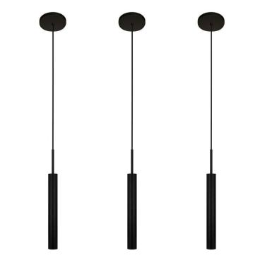 Imagem de Kit 3 Pendentes Luminária Teto Tubo Sala Cama Preto 40Cm