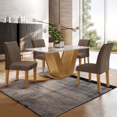 Imagem de Conjunto Sala de Jantar 1 Mesa 120x80cm Tampo MDF/Vidro 4 Cadeiras Espanha Yescasa Ypê/Marrom