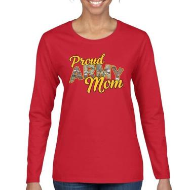 Imagem de Camiseta feminina de manga comprida Proud Army Mom US Military Family Pride Veteran Patriotic Armed Forces Mother's Day Licenciada, Vermelho, M