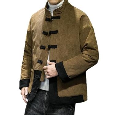 Imagem de KANG POWER Parkas de inverno estilo chinês jaqueta térmica grossa estilo étnico casaco solto vestido vintage, Marrom, M