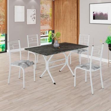 Imagem de Conjunto Sala de Jantar Mesa Retangular 120x75cm Tampo Pedra Ardósia Indiana 4 Cadeiras Paraty Paraopeba / Branco