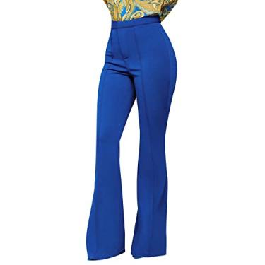 Imagem de Calça feminina flare pequena cintura alta bootcut calça jeans verão algodão calça social leve para trabalho, Azul, XXG