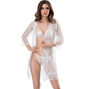 Imagem de KSDFIUHAG Lingerie erótica de mulher lingerie sexy para mulher ver através de renda conjunto de roupa interior Robey disfarces eróticos roupa de dormir porno camisa Babydoll, Branco, XXG