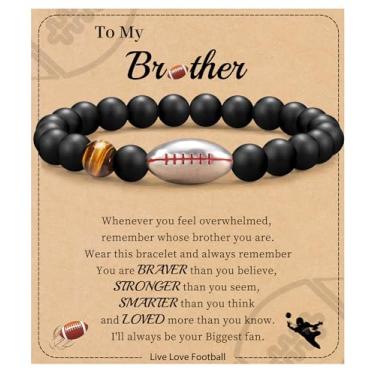 Imagem de Futebol Beisebol Basquete Presentes de Futebol Masculino Pulseiras com Contas Natural Olho de Tigre Pulseira Masculina Aniversário Presentes de Formatura para Filho Neto Bônus Filho Namorado Irmão,