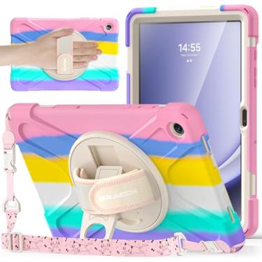 Imagem de BRAECNstock Capa infantil para Samsung Galaxy Tab A9+ Plus 11 polegadas (SM-X210/X216/X218) Capa protetora à prova de choque com suporte de caneta protetora de tela [alça de mão rotativa de 360° +