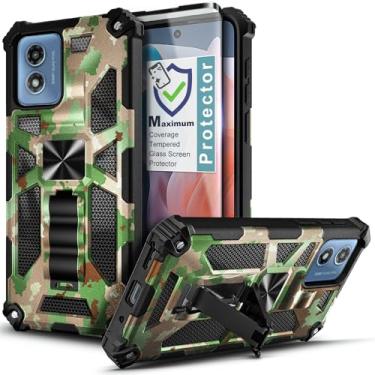 Imagem de WDHD Compatível com Motorola Moto G Play 2024 com protetor de tela de vidro temperado (cobertura máxima), proteção total [grau militar] capa resistente com suporte integrado (camuflagem)