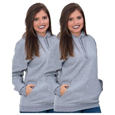 Imagem de Kit 2 Moletons Básico Liso Cinza Flanelado Blusa Frio Feminina-Feminino