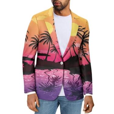 Imagem de Sprowallow Blazer masculino casual slim fit um botão elegante casaco esportivo lapela entalhada terno de negócios blazers jaqueta outono, Palmeira do pôr do sol, 4X-Large